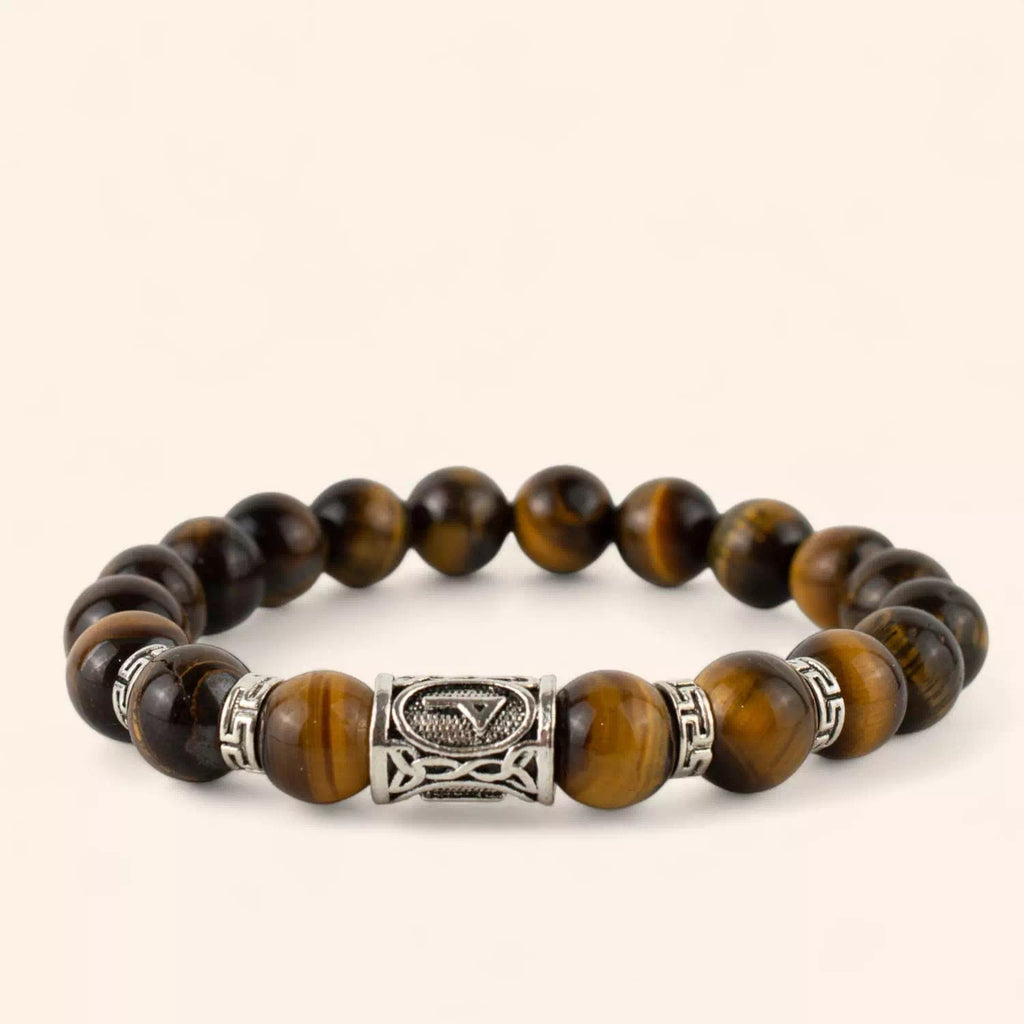 Bracelet en Pierres Naturelles Œil de Tigre et Perle Rune Viking  Bracelet Jethyka