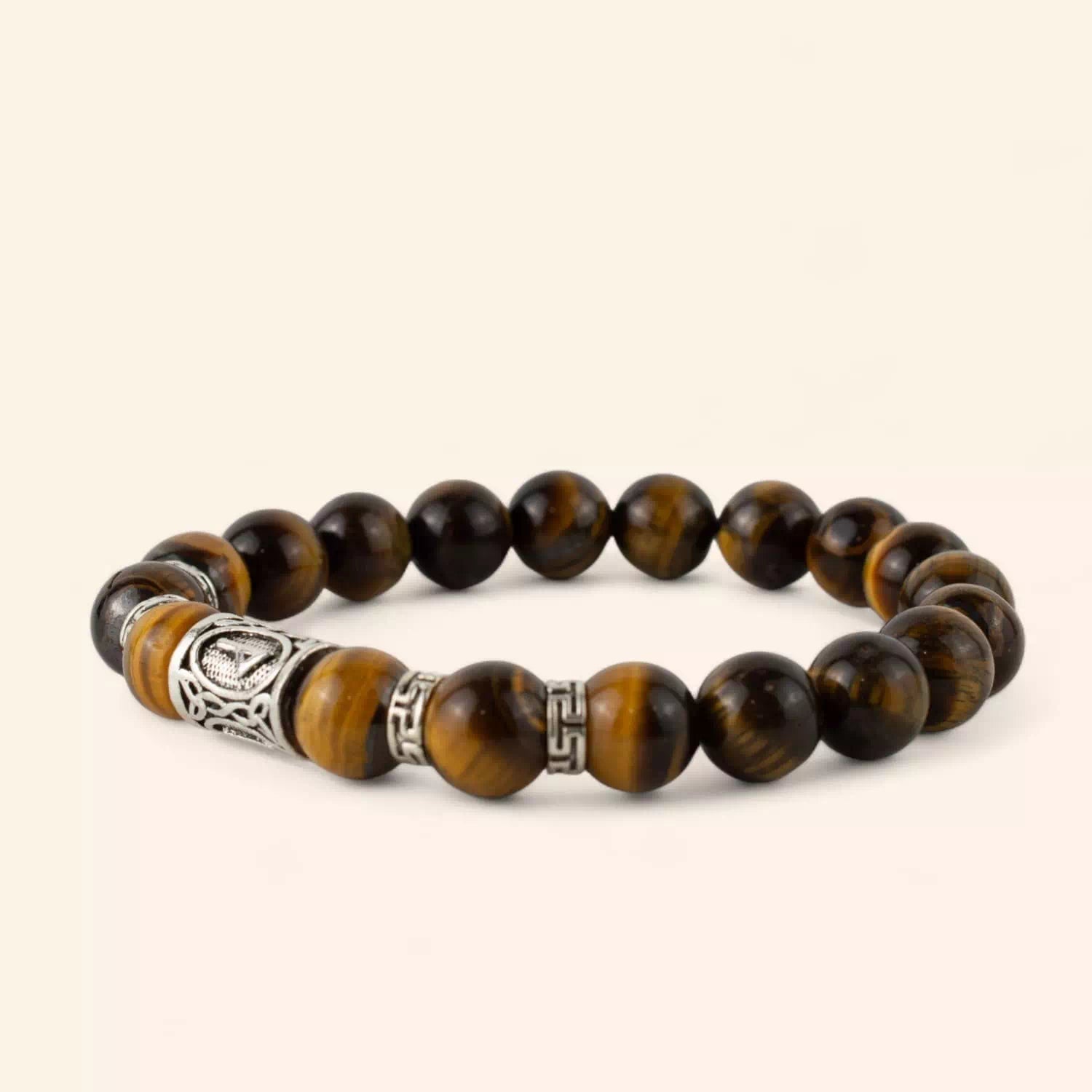 Bracelet en Pierres Naturelles Œil de Tigre et Perle Rune Viking  Bracelet Jethyka