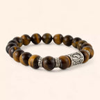 Bracelet en Pierres Naturelles Œil de Tigre et Perle Rune Viking  Bracelet Jethyka