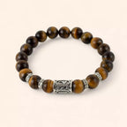 Bracelet en Pierres Naturelles Œil de Tigre et Perle Rune Viking  Bracelet Jethyka