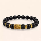 Bracelet en Pierres Naturelles Onyx et Perle Rune Viking Dorée  Bracelet Jethyka