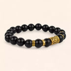 Bracelet en Pierres Naturelles Onyx et Perle Rune Viking Dorée  Bracelet Jethyka