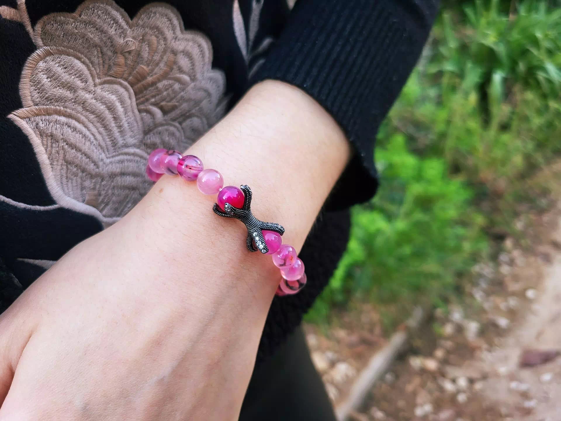 Bracelet Étreinte en Pierres Naturelles Agate Veine de Dragon Rose  Bracelet Jethyka