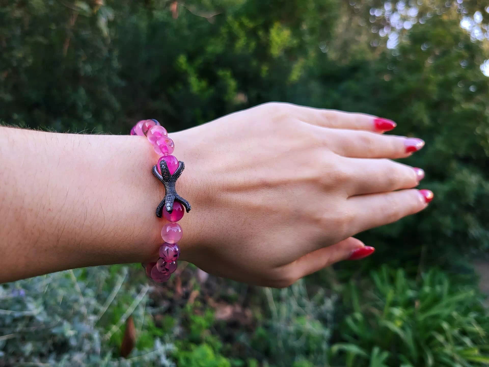 Bracelet Étreinte en Pierres Naturelles Agate Veine de Dragon Rose  Bracelet Jethyka