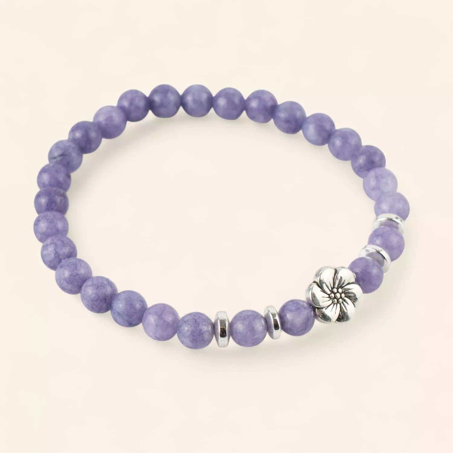 Bracelet en pierres naturelles Angélite pourpre et perle Fleur de cerisier  Bracelet Jethyka