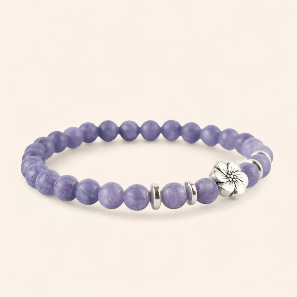 Bracelet en pierres naturelles Angélite pourpre et perle Fleur de cerisier  Bracelet Jethyka