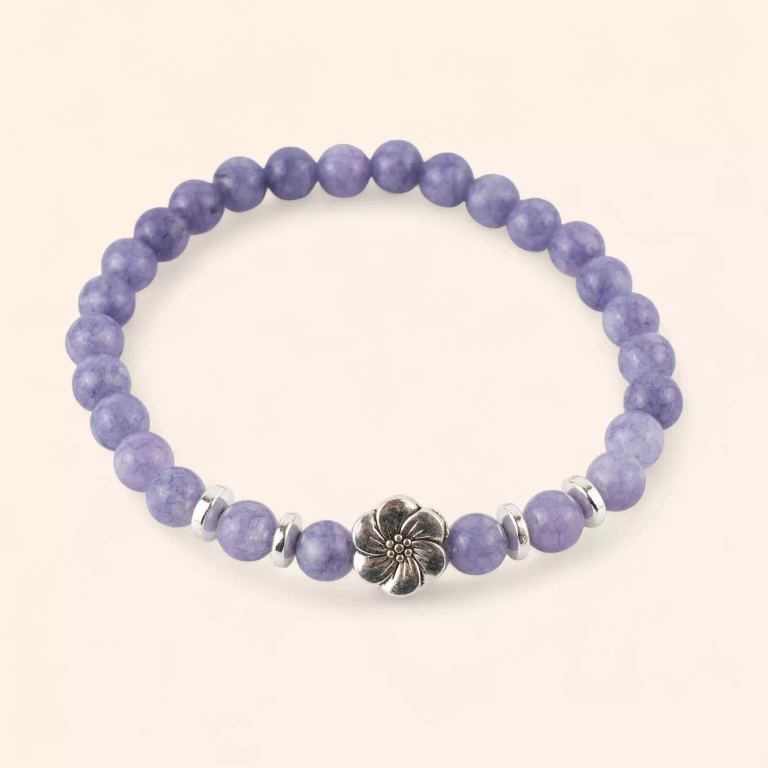 Bracelet en pierres naturelles Angélite pourpre et perle Fleur de cerisier  Bracelet Jethyka