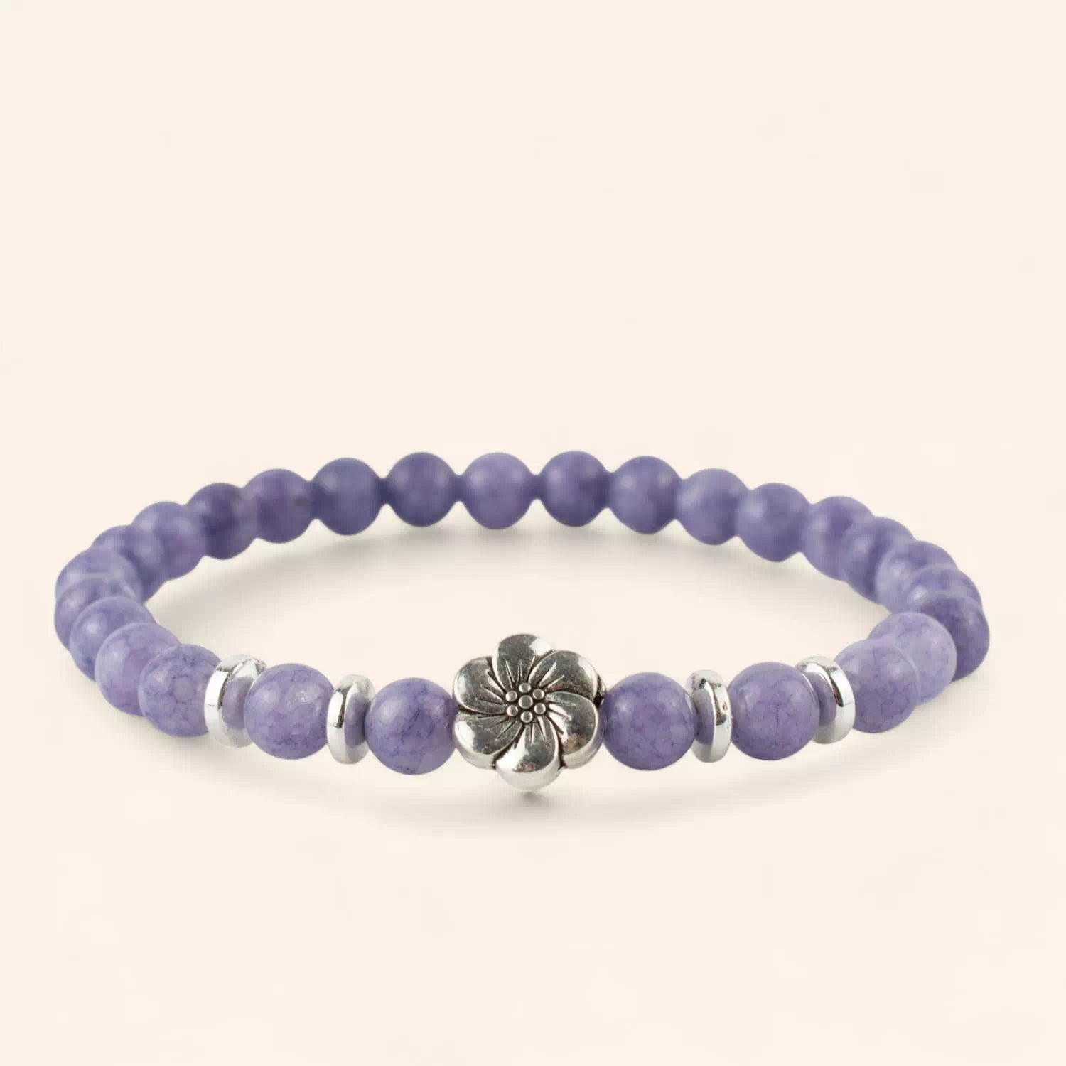 Bracelet en pierres naturelles Angélite pourpre et perle Fleur de cerisier  Bracelet Jethyka