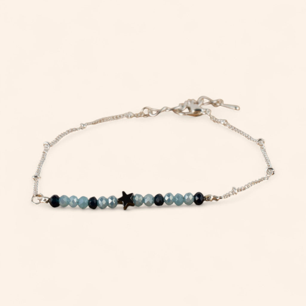 Bracelet Étoile et perles Cristal Bleues Chaîne Argentée  Bracelet Jethyka
