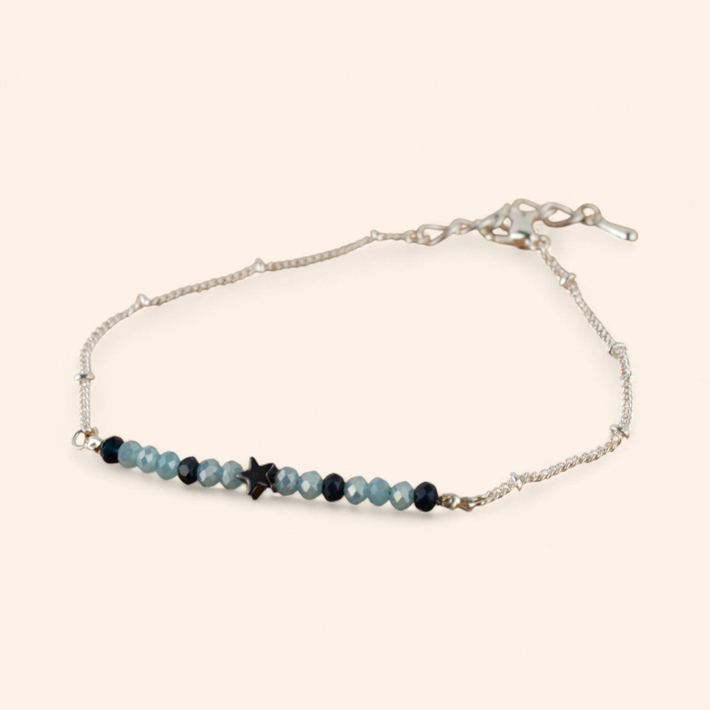 Bracelet Étoile et perles Cristal Bleues Chaîne Argentée  Bracelet Jethyka