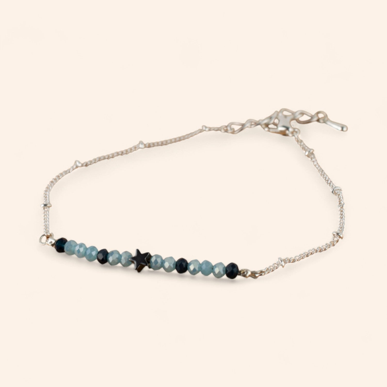 Bracelet Étoile et perles Cristal Bleues Chaîne Argentée  Bracelet Jethyka