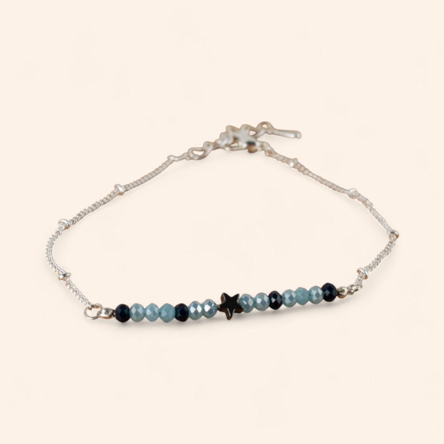 Bracelet Étoile et perles Cristal Bleues Chaîne Argentée  Bracelet Jethyka