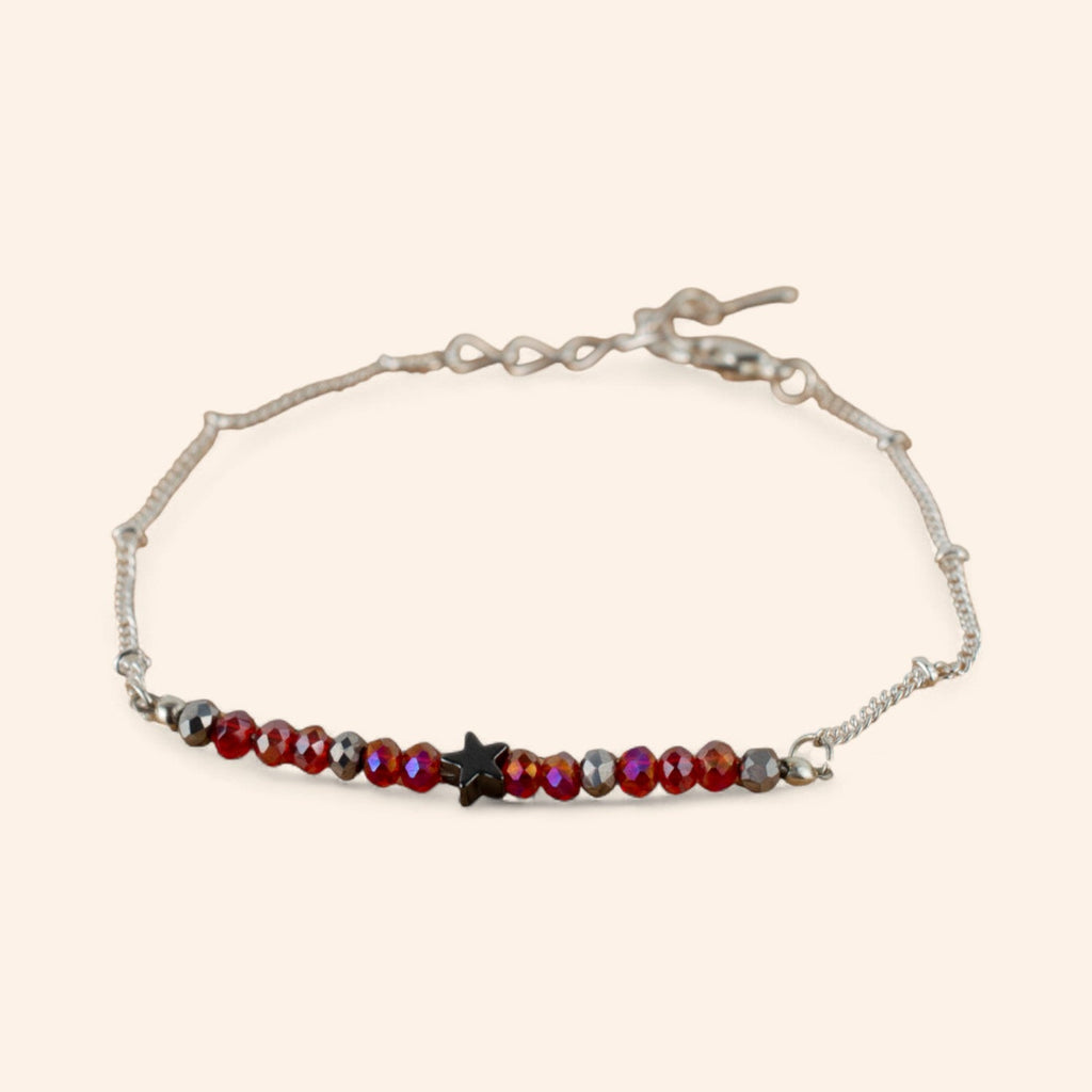 Bracelet Étoile et perles Cristal Rouges Chaîne Argentée  Bracelet Jethyka