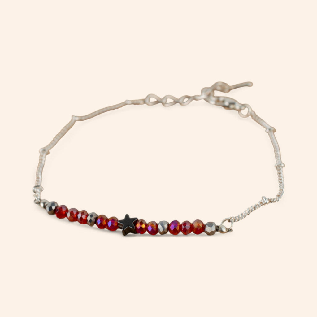 Bracelet Étoile et perles Cristal Rouges Chaîne Argentée  Bracelet Jethyka