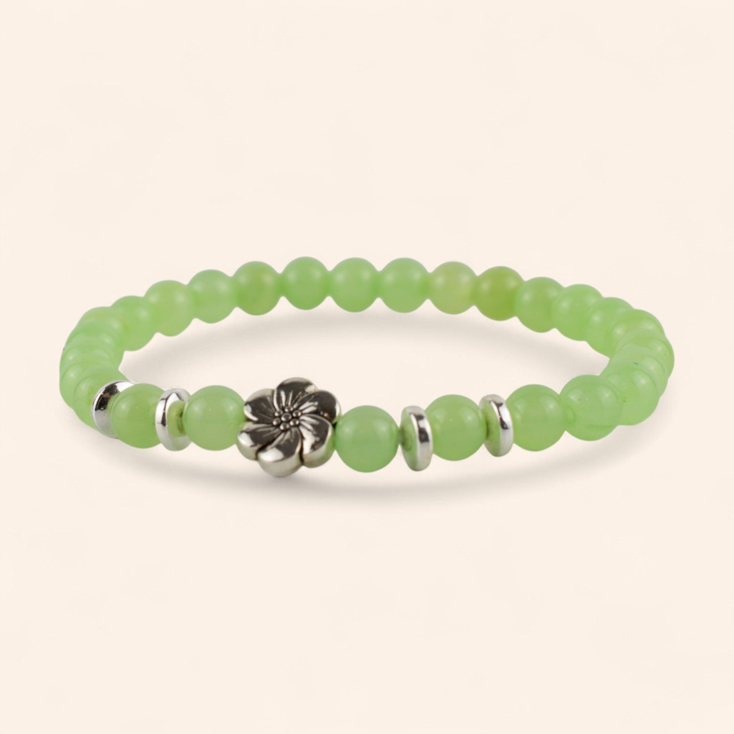 Bracelet en Pierres Naturelles Jade et Fleur de Cerisier  Bracelet Jethyka
