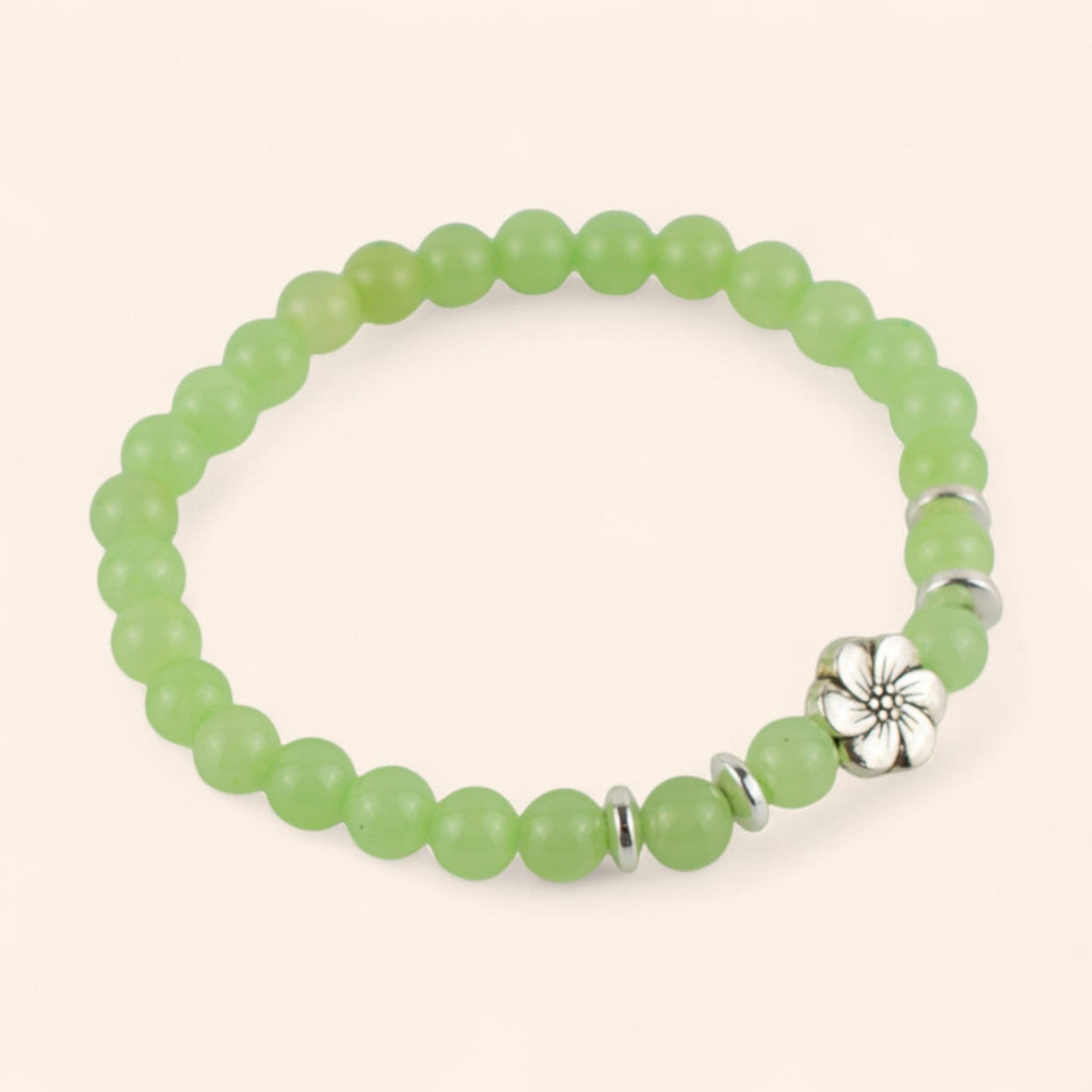 Bracelet en Pierres Naturelles Jade et Fleur de Cerisier  Bracelet Jethyka