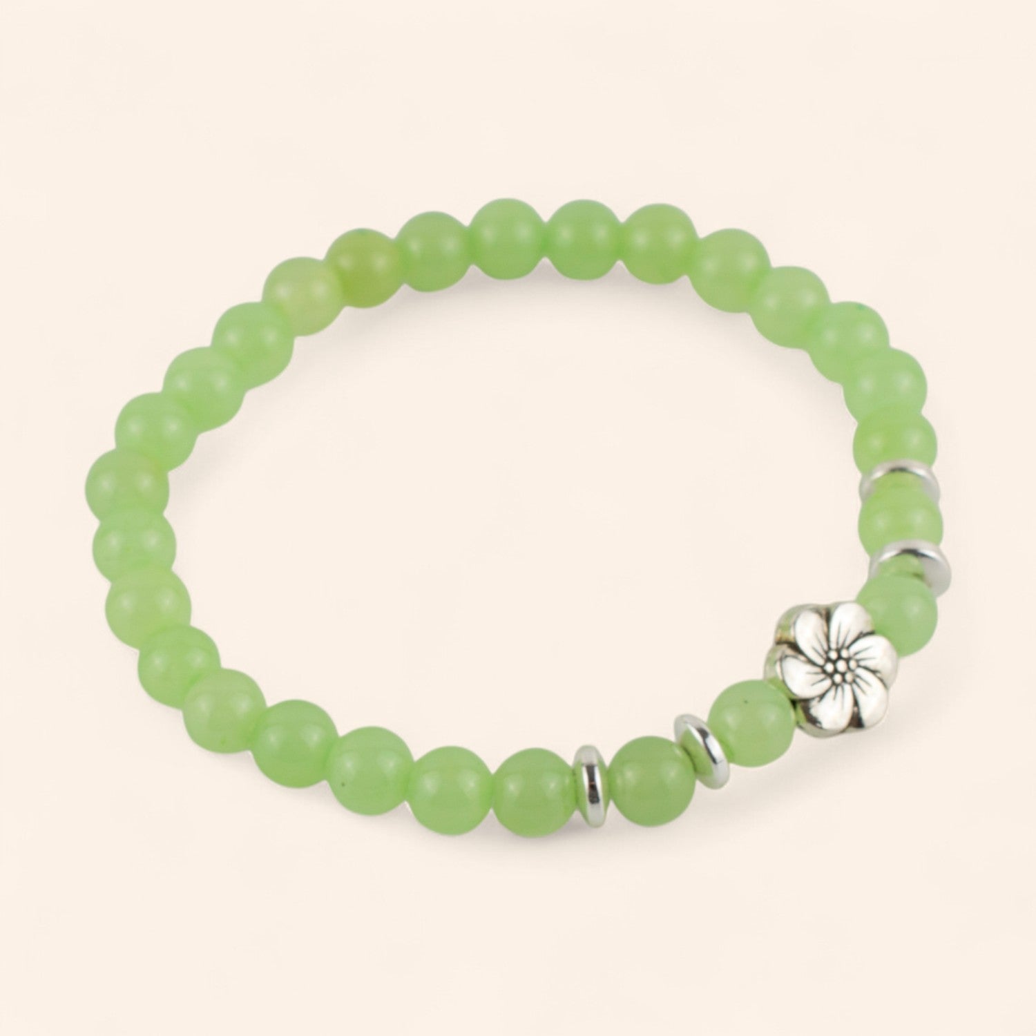Bracelet en Pierres Naturelles Jade et Fleur de Cerisier  Bracelet Jethyka