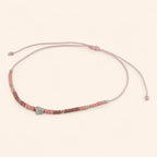 Bracelet en perles rocailles roses et perle cœur en métal argenté  Bracelet Jethyka