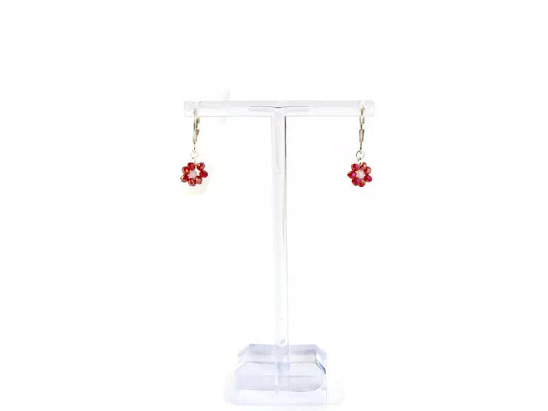 Boucles Fleur perles de cristal rouges  Boucles d'Oreilles Jethyka