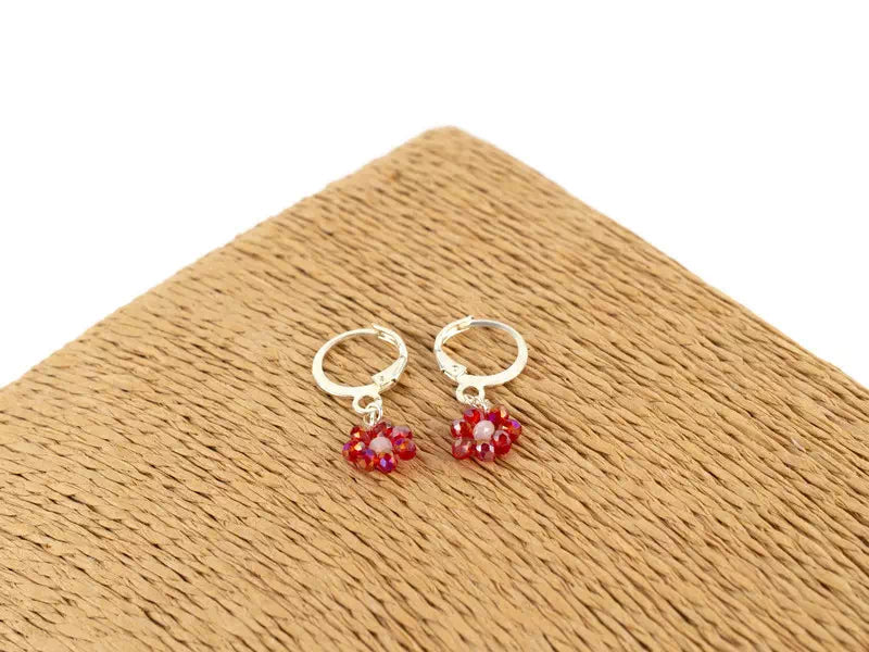 Boucles Fleur perles de cristal rouges  Boucles d'Oreilles Jethyka