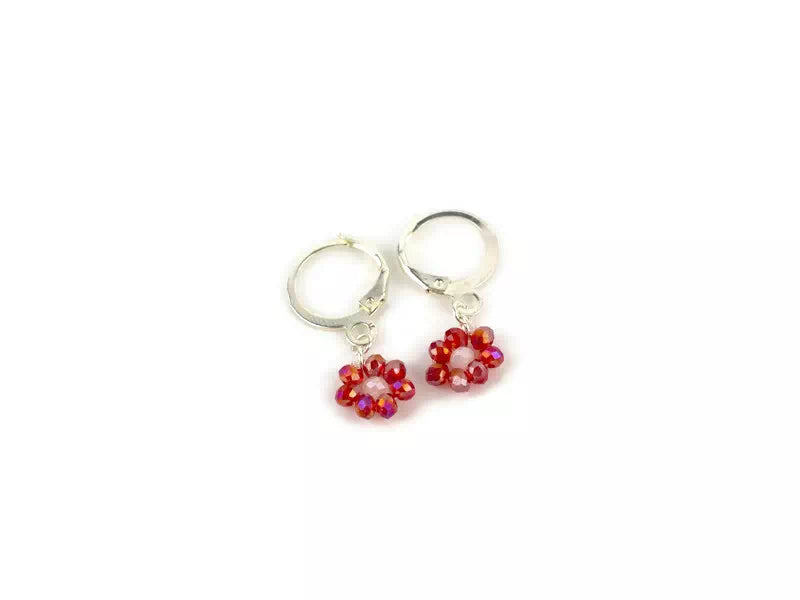 Boucles Fleur perles de cristal rouges  Boucles d'Oreilles Jethyka