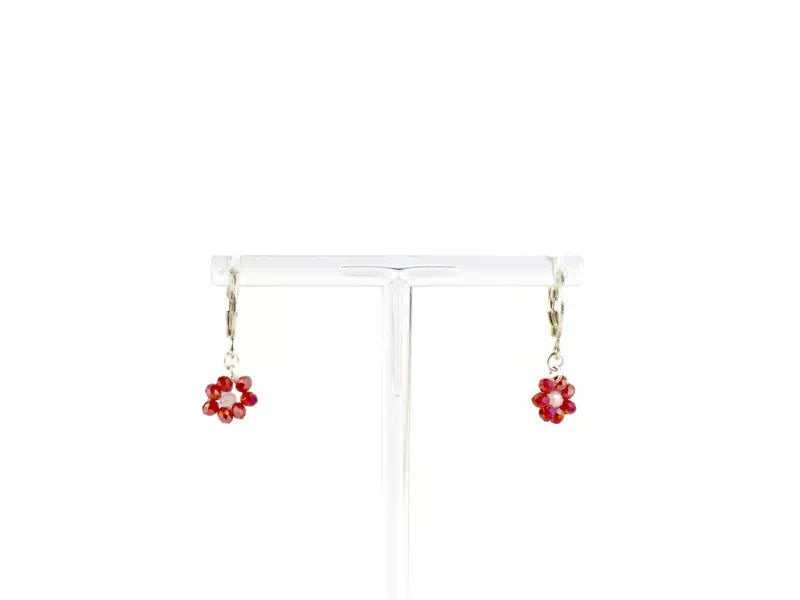 Boucles Fleur perles de cristal rouges  Boucles d'Oreilles Jethyka