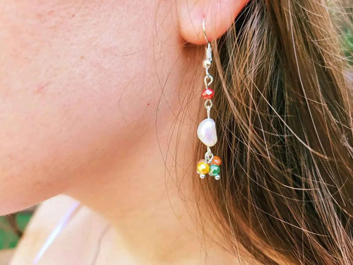 Boucles d'oreilles perles Eau Douce et perles cristal Multicolores
