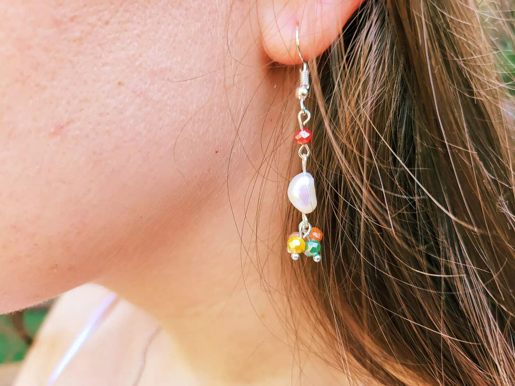Boucles d'oreilles Perle d'eau douce et cristal multicolores  Boucles d'Oreilles Jethyka
