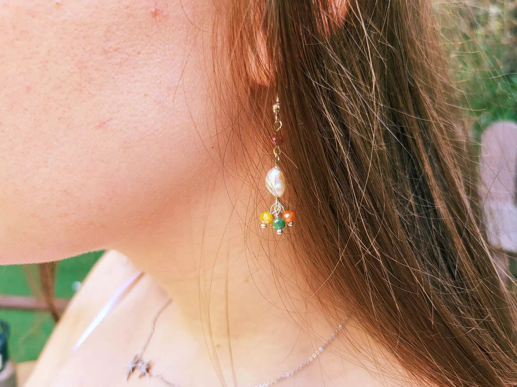 Boucles d'oreilles Perle d'eau douce et cristal multicolores  Boucles d'Oreilles Jethyka