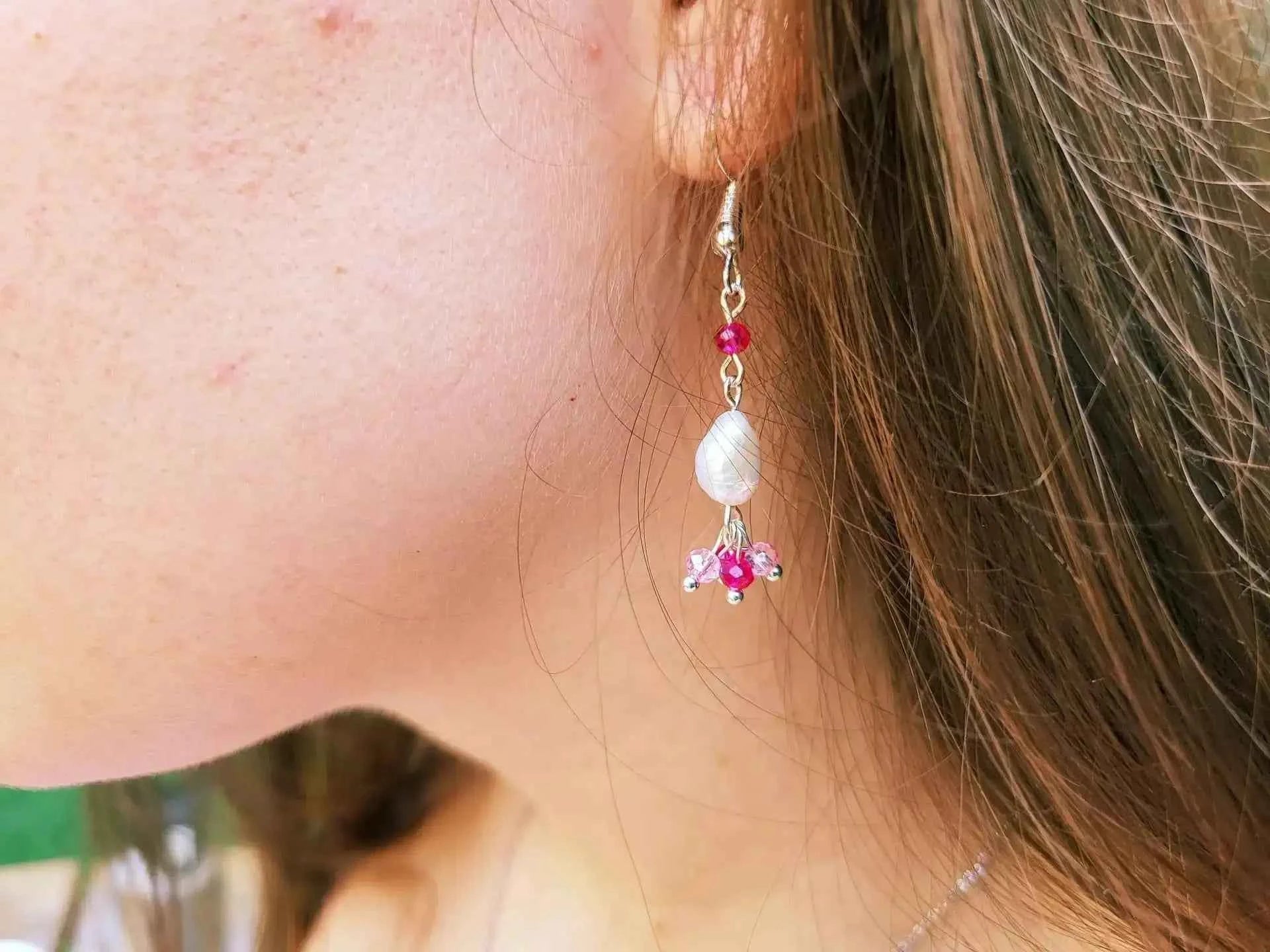 Boucles d'oreilles perles Eau Douce et perles cristal Roses