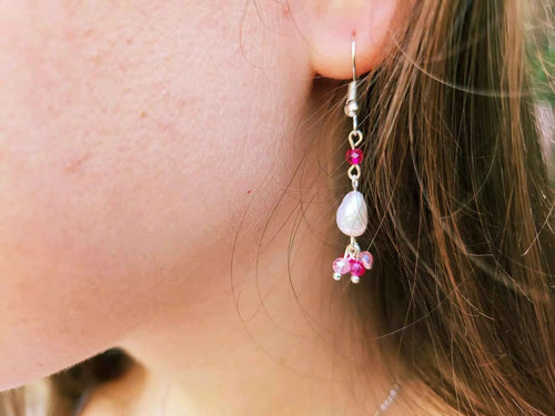 Boucles d'oreilles perles Eau Douce et perles cristal Roses