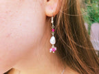 Boucles d'oreilles perle d'eau douce et perles cristal rose  Boucles d'Oreilles Jethyka