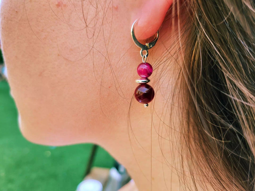 Boucles d'oreilles Œil de Tigre Rose  Boucles d'Oreilles Jethyka