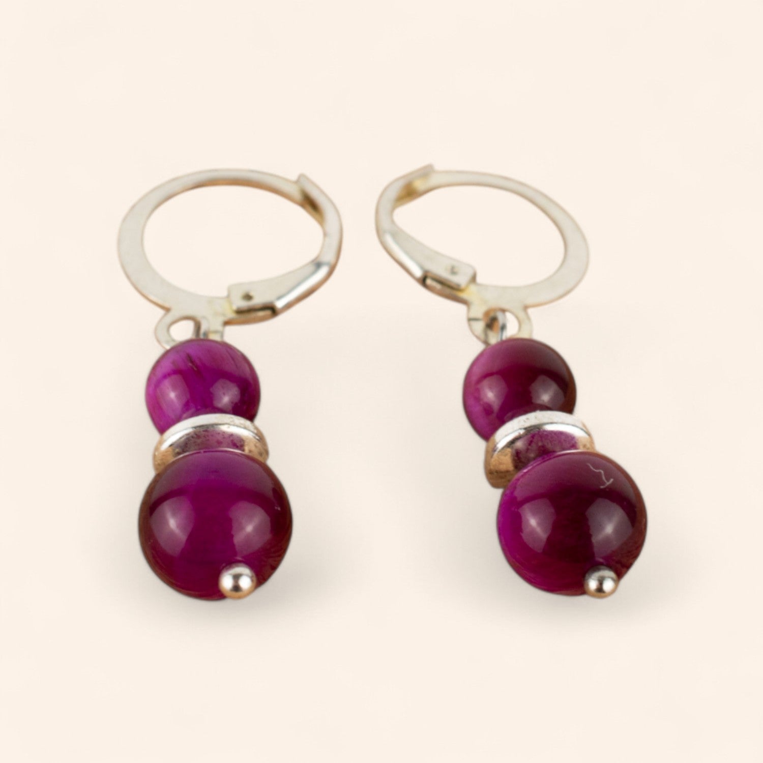 Boucles d'oreilles Œil de Tigre Rose  Boucles d'Oreilles Jethyka