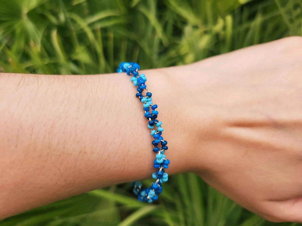 Bracelet perles rocailles Camaïeu Bleu