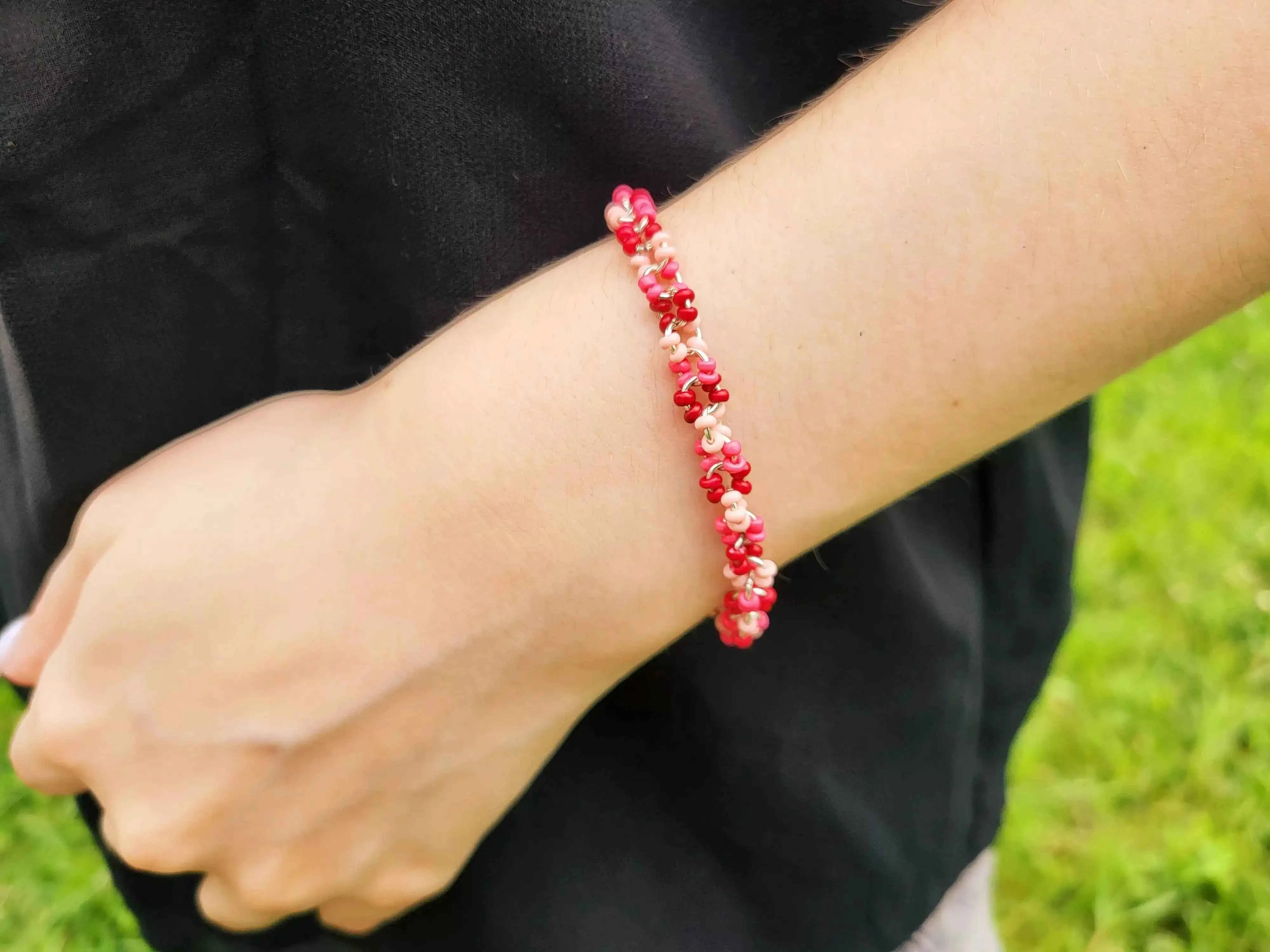 Bracelet perles rocailles Camaïeu Rouge