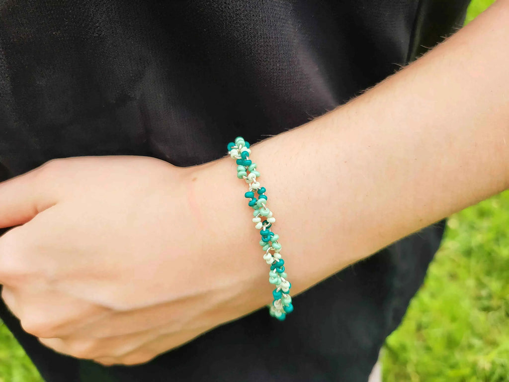Bracelet perles rocailles Camaïeu Vert