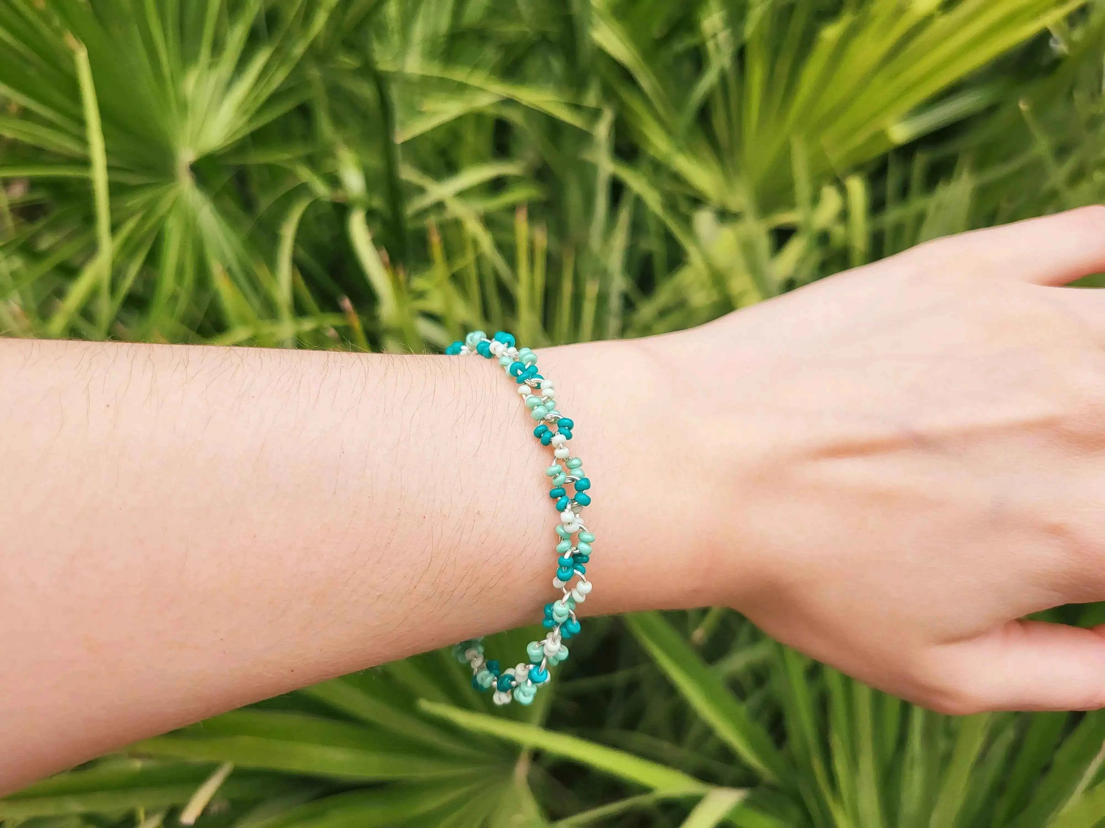 Bracelet perles rocailles Camaïeu Vert
