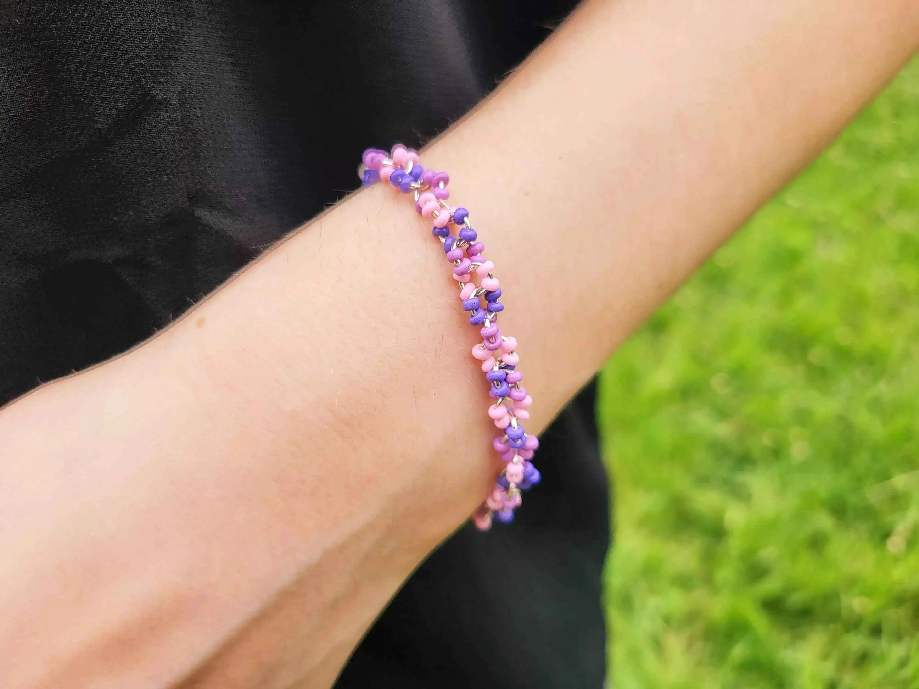 Bracelet perles rocailles Camaïeu Violet