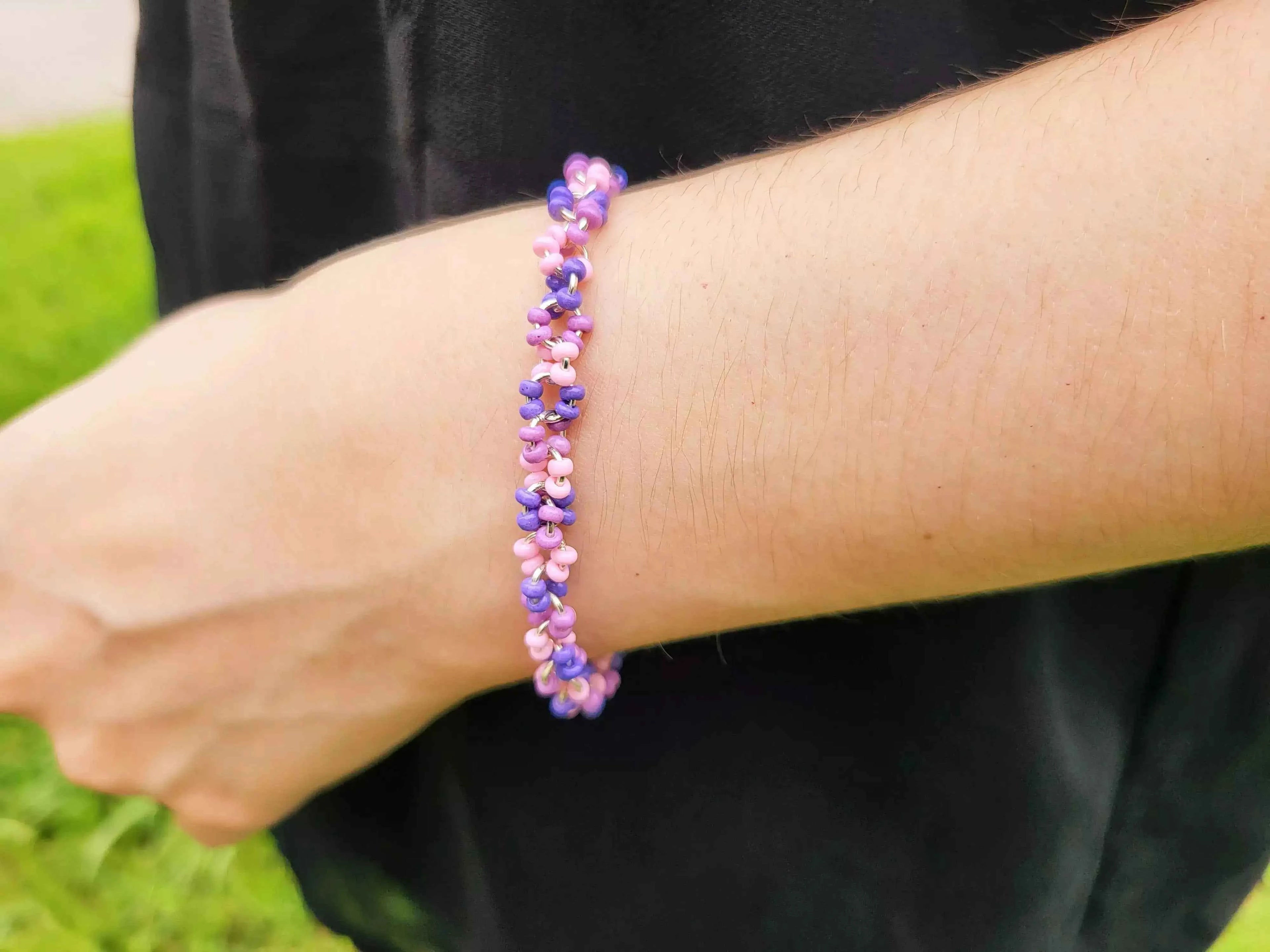 Bracelet perles rocailles Camaïeu Violet