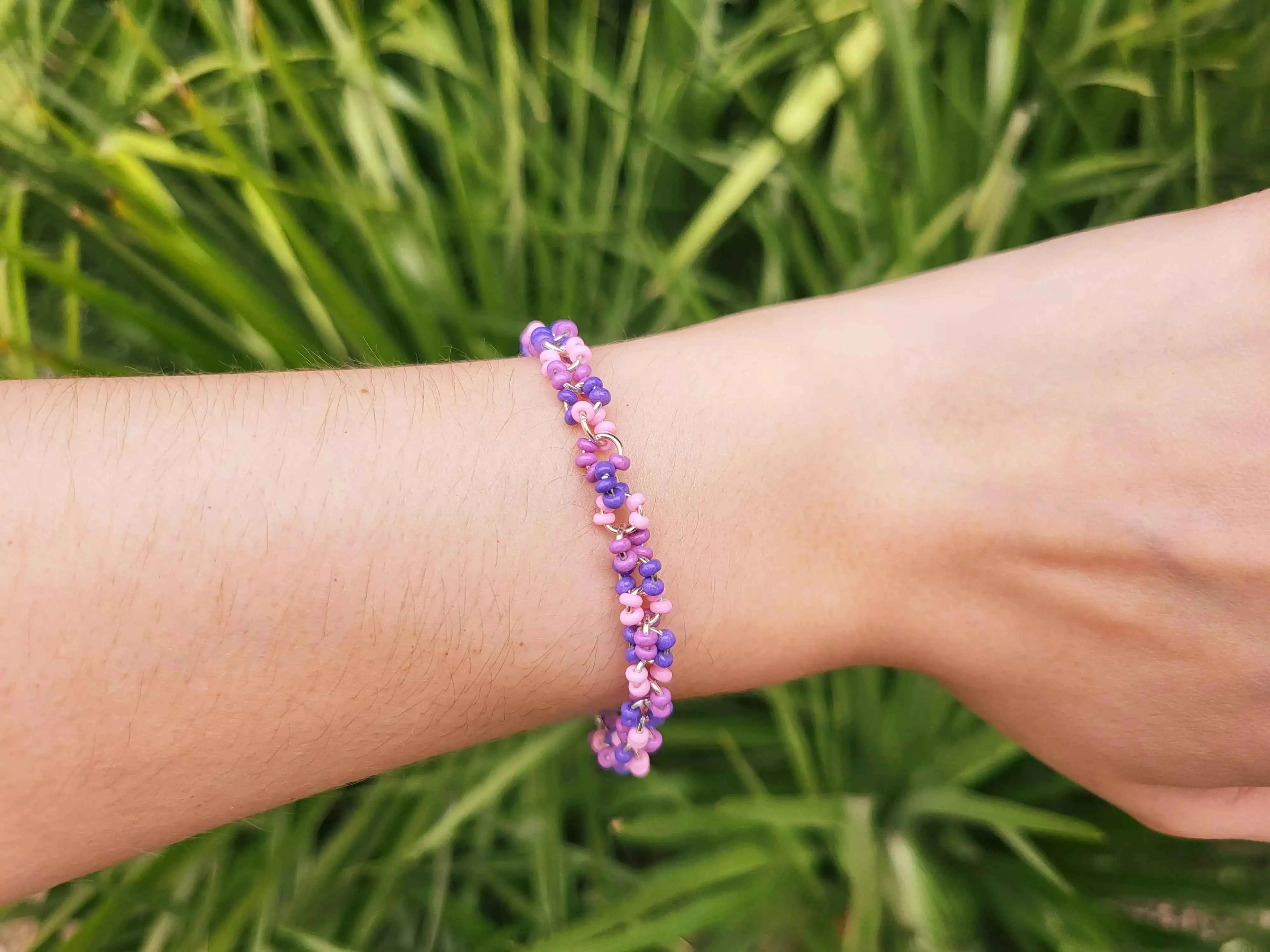 Bracelet perles rocailles Camaïeu Violet