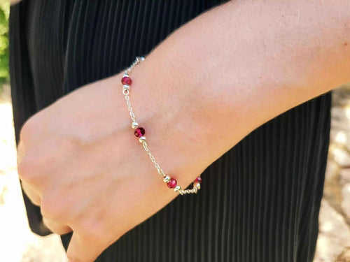 Bracelet perles cristal Rose framboise
