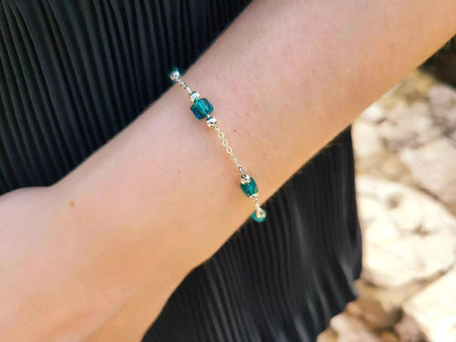 Bracelet perles cristal cubes Bleu-vert