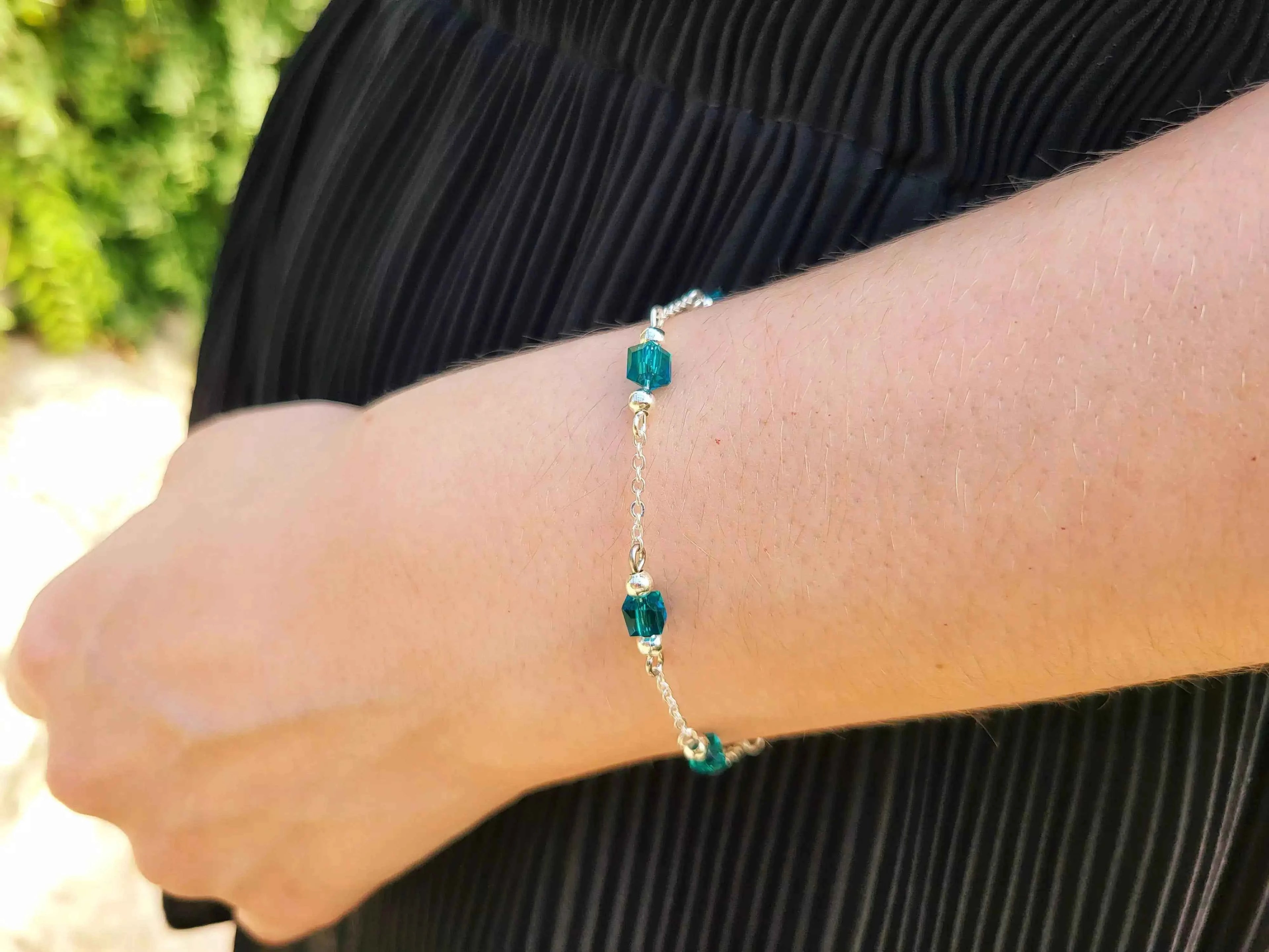 Bracelet perles cristal cubes Bleu-vert