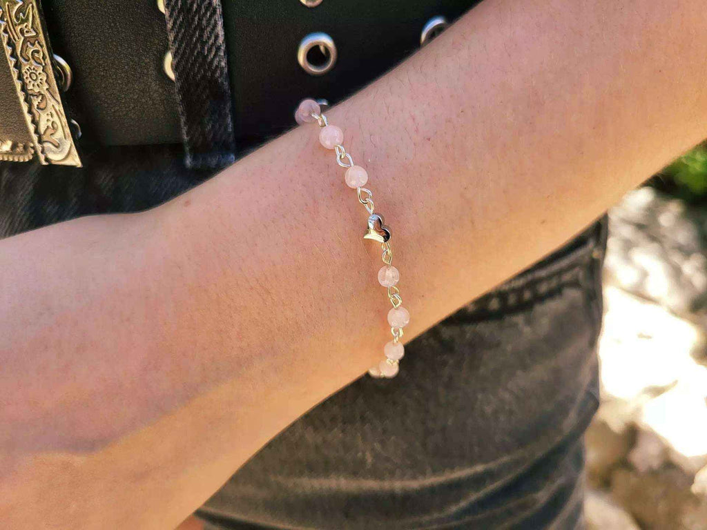 Bracelet en pierres naturelles Quartz Rose et perle cœur