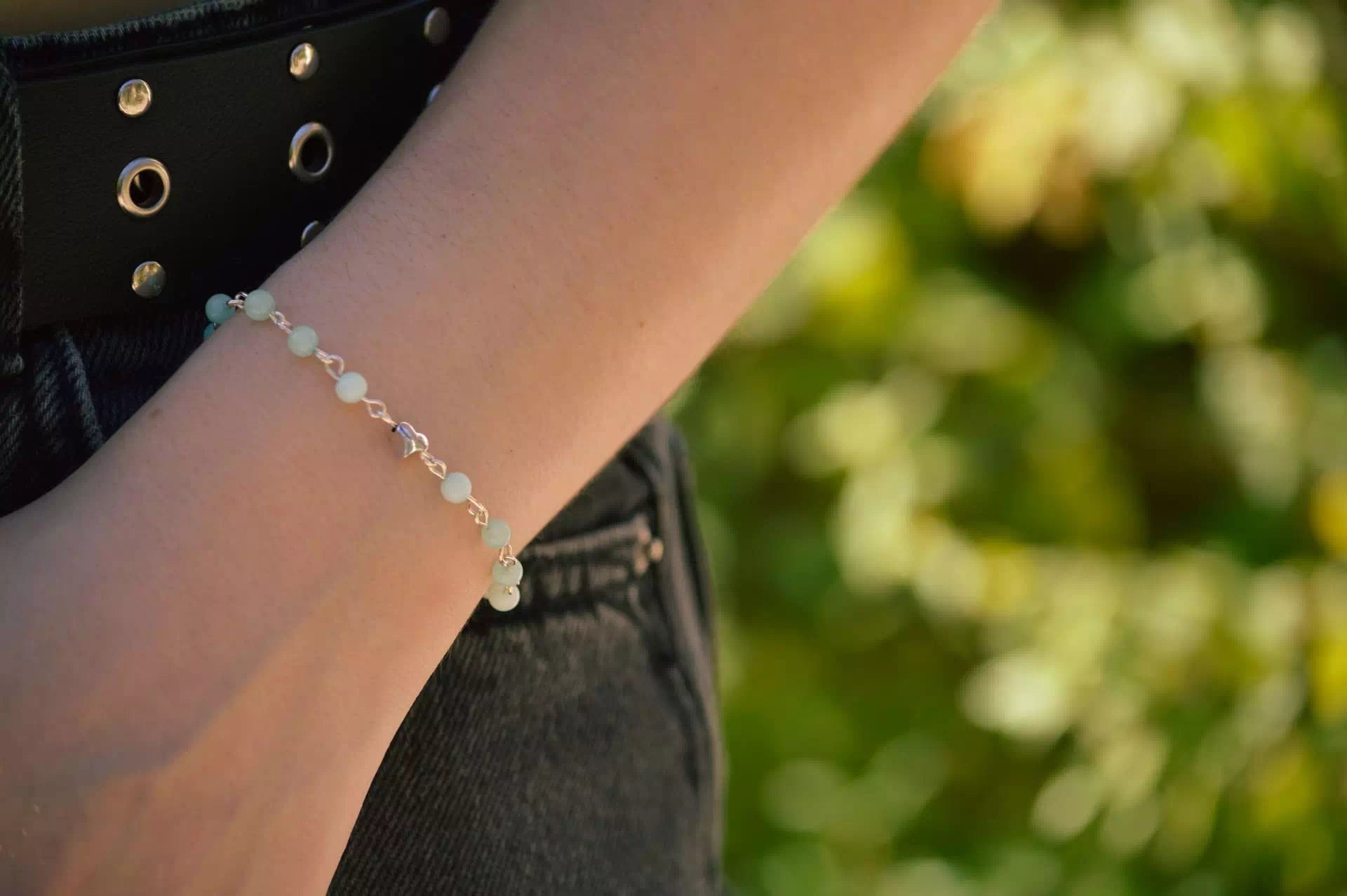 Bracelet plaqué argent coeur et Amazonite  Bracelet Jethyka