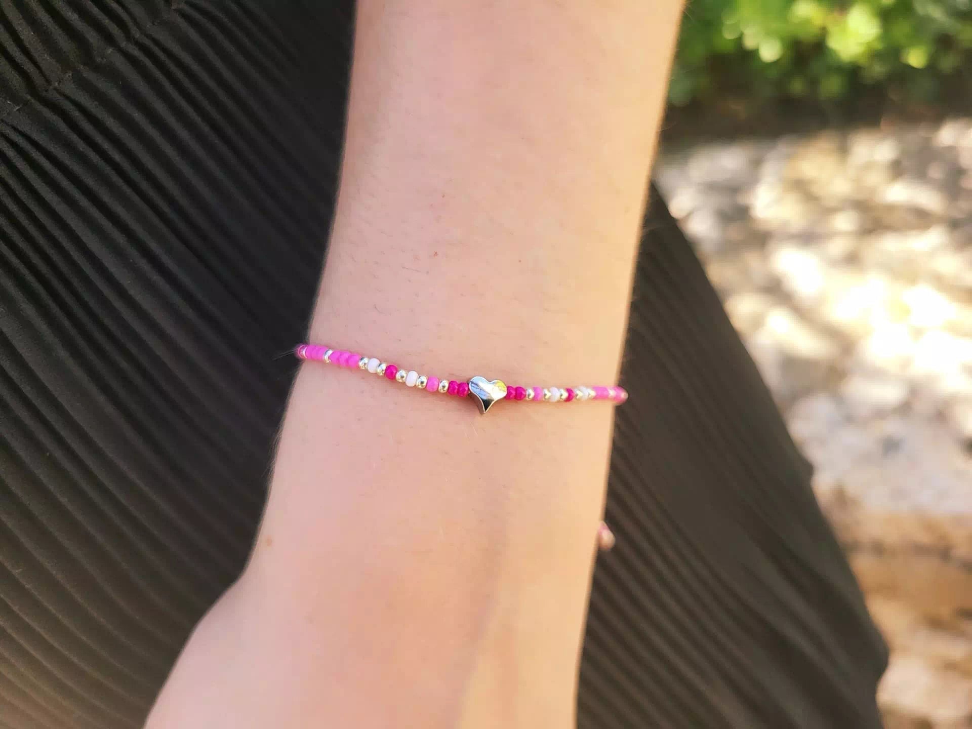 Bracelet coeur et perles rocailles roses  Bracelet Jethyka