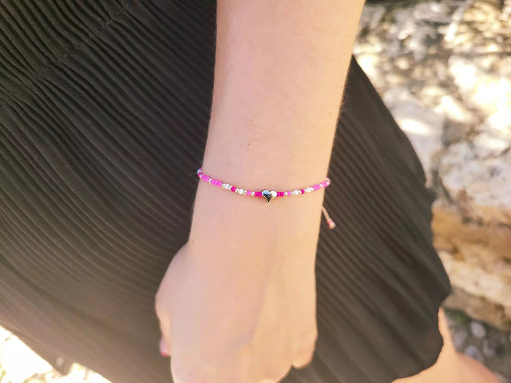 Bracelet coeur et perles rocailles roses  Bracelet Jethyka