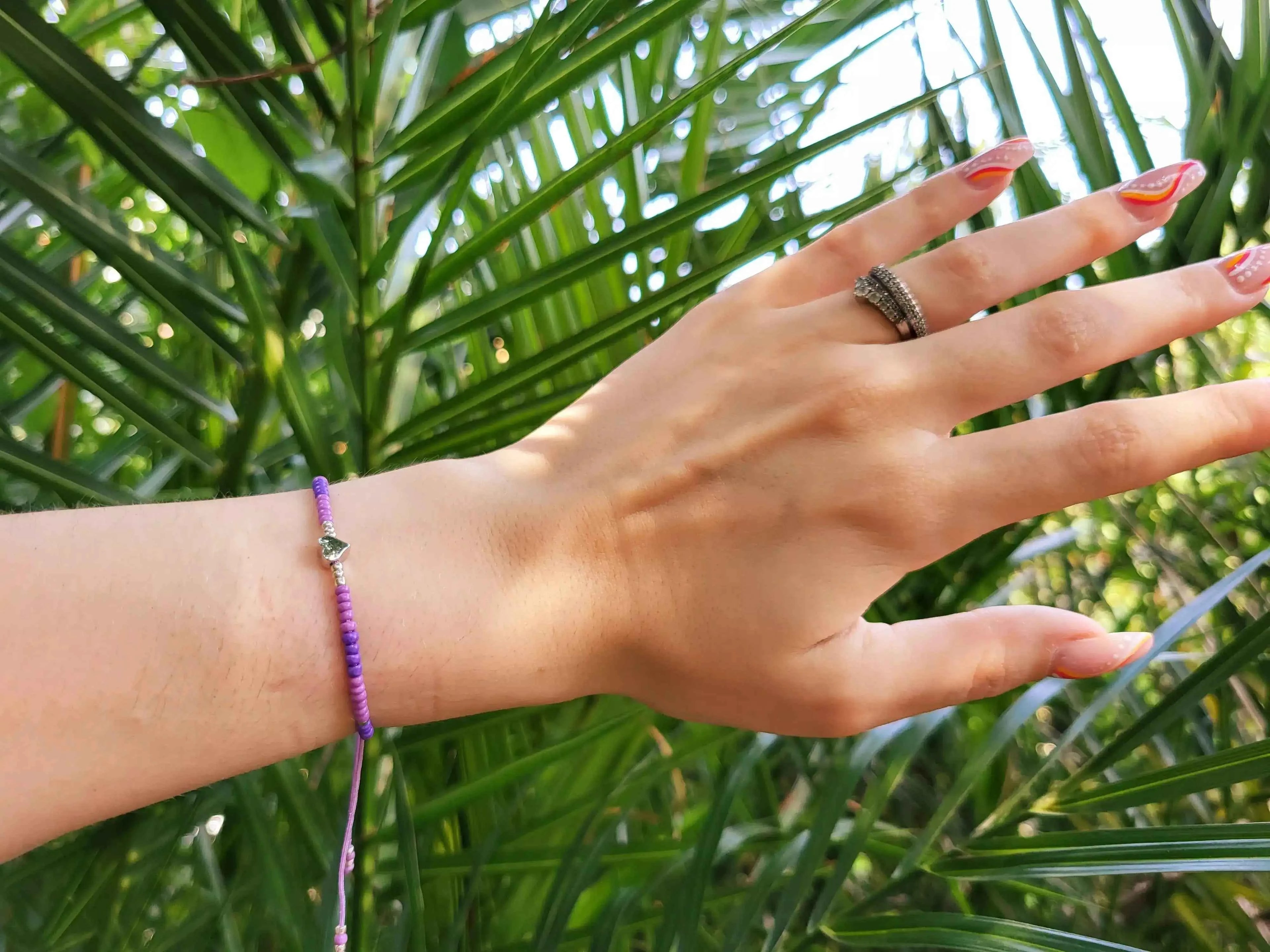 Bracelet Cœur perles rocailles Violettes