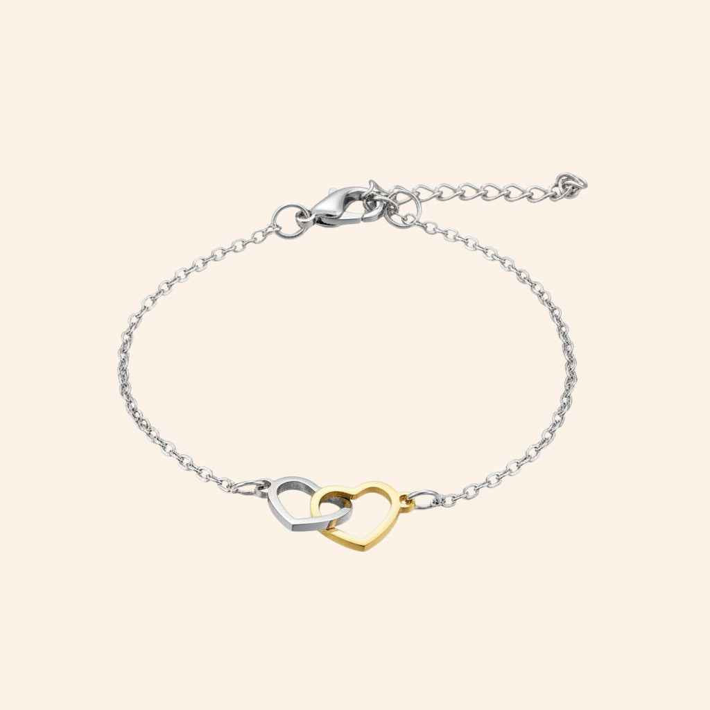 Bracelet Cœur entrelacés bicolore chaîne argentée